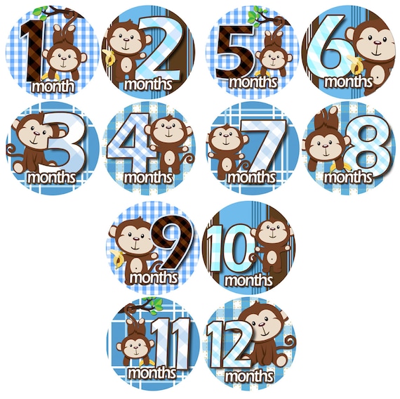 Monthly Baby Stickers - Baby monthly stickers 1 to 12 months - month to month baby stickers - Bodysuit Romper Stickers - CUDDLE MONKEYS