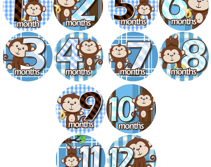 Monthly Baby Stickers - Baby monthly stickers 1 to 12 months - month to month baby stickers - Bodysuit Romper Stickers - CUDDLE MONKEYS