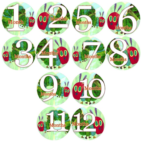 1 to 12 months Baby Monthly Stickers Bodysuit Romper Stickers - Month to Month Baby Stickers Monthly Baby Stickers - HUNGRY CATERPILLAR
