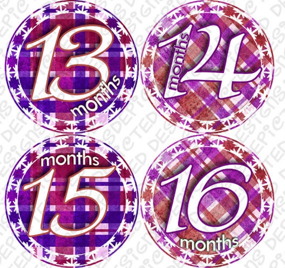Month to Month baby stickers - Baby monthly stickers 13 - 24 months - Bodysuit Romper Stickers - Monthly Baby Stickers - GIRLY PURPLE PLAID