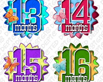 Baby Month Stickers 13-24 Month to Month Stickers for Baby Baby Month Stickers First Year Belly Stickers - Baby Shower Stickers FADING POLKA