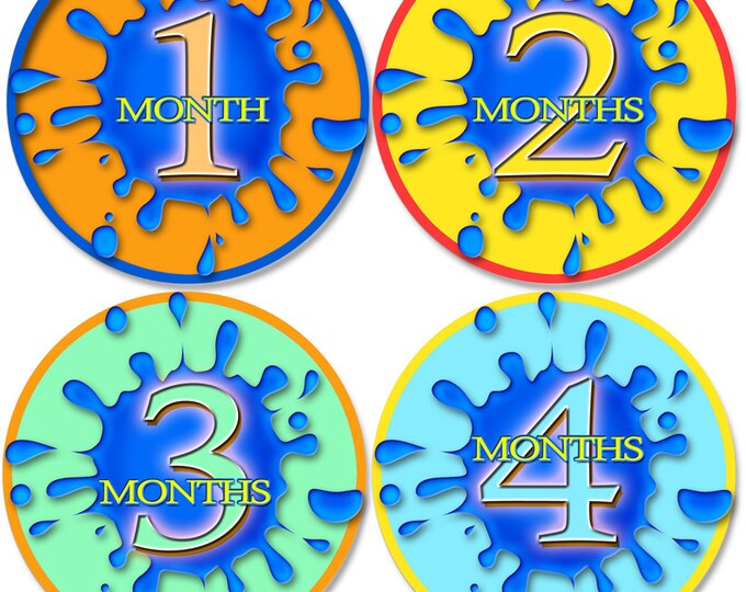 Bodysuit Romper Stickers - Month to Month Baby Stickers - Baby Monthly Stickers 1 to 12 months - Monthly Baby Stickers - BLOB SPLASHES