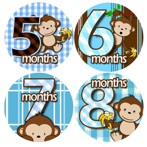 month to month baby stickers Baby monthly stickers 1 to 12 months Bodysuit Romper Stickers Monthly Baby Stickers BOY BANANA MONKEY image 2