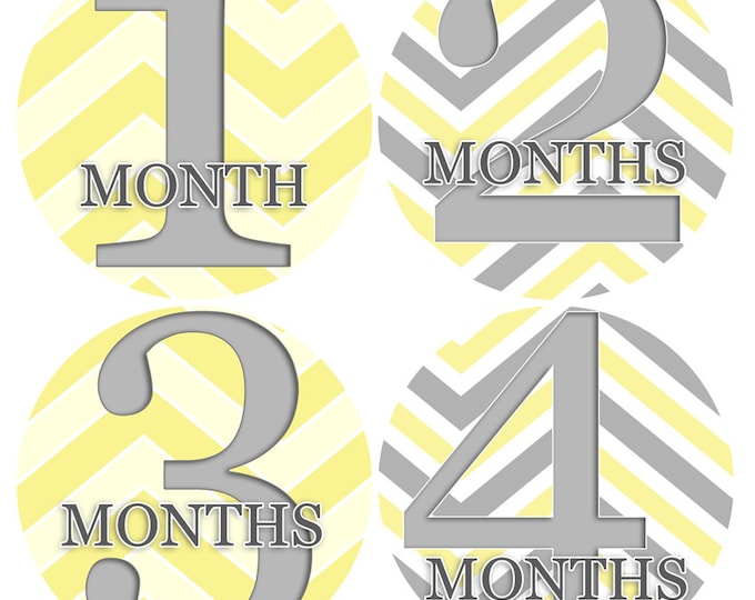 Baby monthly stickers 1 to 12 months - month to month baby stickers - Bodysuit Romper Stickers - Monthly Baby Stickers - CHEVRON MIX