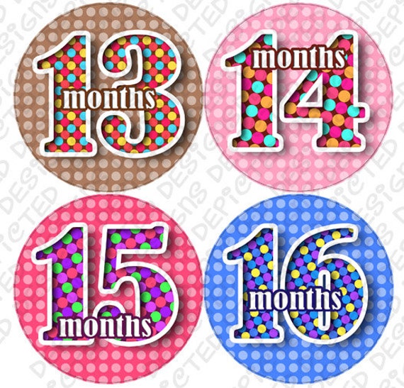 13 to 24 month baby photo stickers monthly baby stickers 4 inch Belly Stickers for newborn Baby Shower Gift Idea sticker set DOTTED NUMBERS