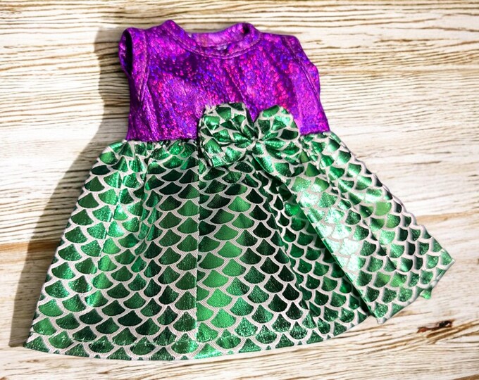 12 Inch Purple Green Mermaid Shiny Printed Dress