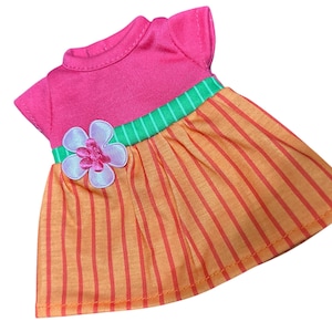 Pink & Orange Striped Doll Dress: Flower Accent, 12-Inch Baby Doll Clothes