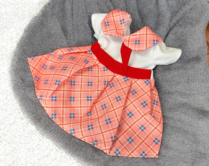 12 Inch White and Pink Blue Checkered Printed Dress