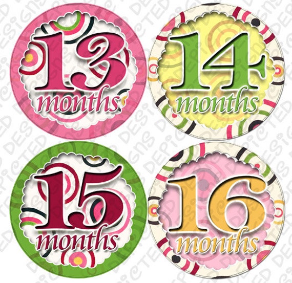 Month to Month baby stickers - Baby monthly stickers 13 - 24 months - Bodysuit Romper Stickers - Monthly Baby Stickers - DANCING COLORS