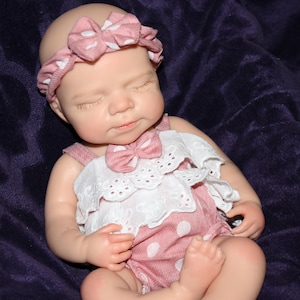 pink polka dot 13 inch doll clothes, Silicone Baby Doll Full Body Reborn Preemie 13 inch 2.3lbs Platinum Silicone Dolls Realistic Real Lifelike Weighted Babies Ecoflex Bathtub Baby