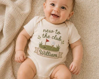 New To The Club Golf Embroidered Baby Onesie, Personalized Baby Golf Bodysuit, Little Golfer Baby Outfit, Golf Baby Onesie, Sports Baby Gift
