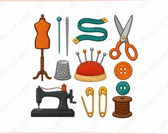 Mini Sewing Tool Icons Embroidery Design, Seamstress Tailor Quilting Machine Embroidery File, Seamstress Quilter Gift