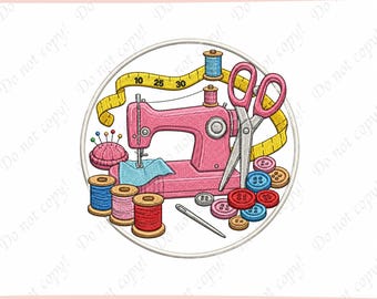 Sewing Machine Embroidery File, Pink Sewing Machine Embroidery File, Seamstress Embroidery Pattern, Sewing Tools Design, Sewing Lover Gift