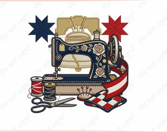American Sewing Machine Embroidery Design, Liberty Bell Sewing Machine File, Patriotic Vintage Sewing Digital File, Sewing Lover Gift