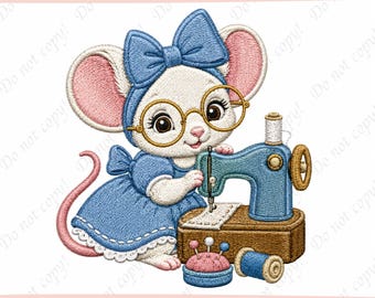 Cute Mouse Sewing Embroidery Design, Sewing Machine Mouse Embroidery File, Seamstress Quilting Machine File, Sewing Lover Gift