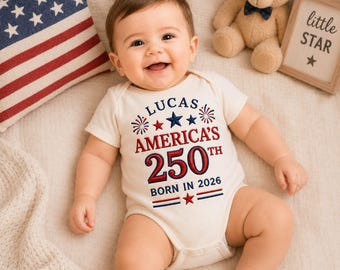 Custom Embroidered Born in 2026 America’s 250th Year Bodysuit, USA 250th Anniversary Baby Outfit, 4th of July Baby Gift from Grandma