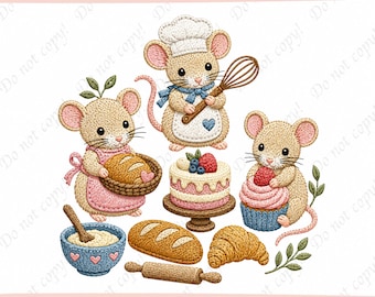 Baking Mice Embroidery File, Cute Mouse Bakery Embroidery Design, Chef Mouse Machine Embroidery Pattern, Gift For Baker Embroidery File