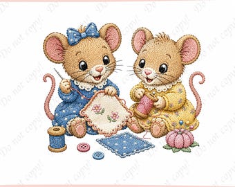 Cute Sewing Mice Embroidery Design, Mouse Seamstress Machine Embroidery File, Quilting Needle Thread Craft Pattern, Craft Lover Gift