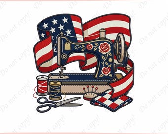 USA Flag Sewing Machine Embroidery Design, Patriotic Quilter Gift, 4th of July Sewing Pattern, Floral Sewing PNG, Patriotic Floral File