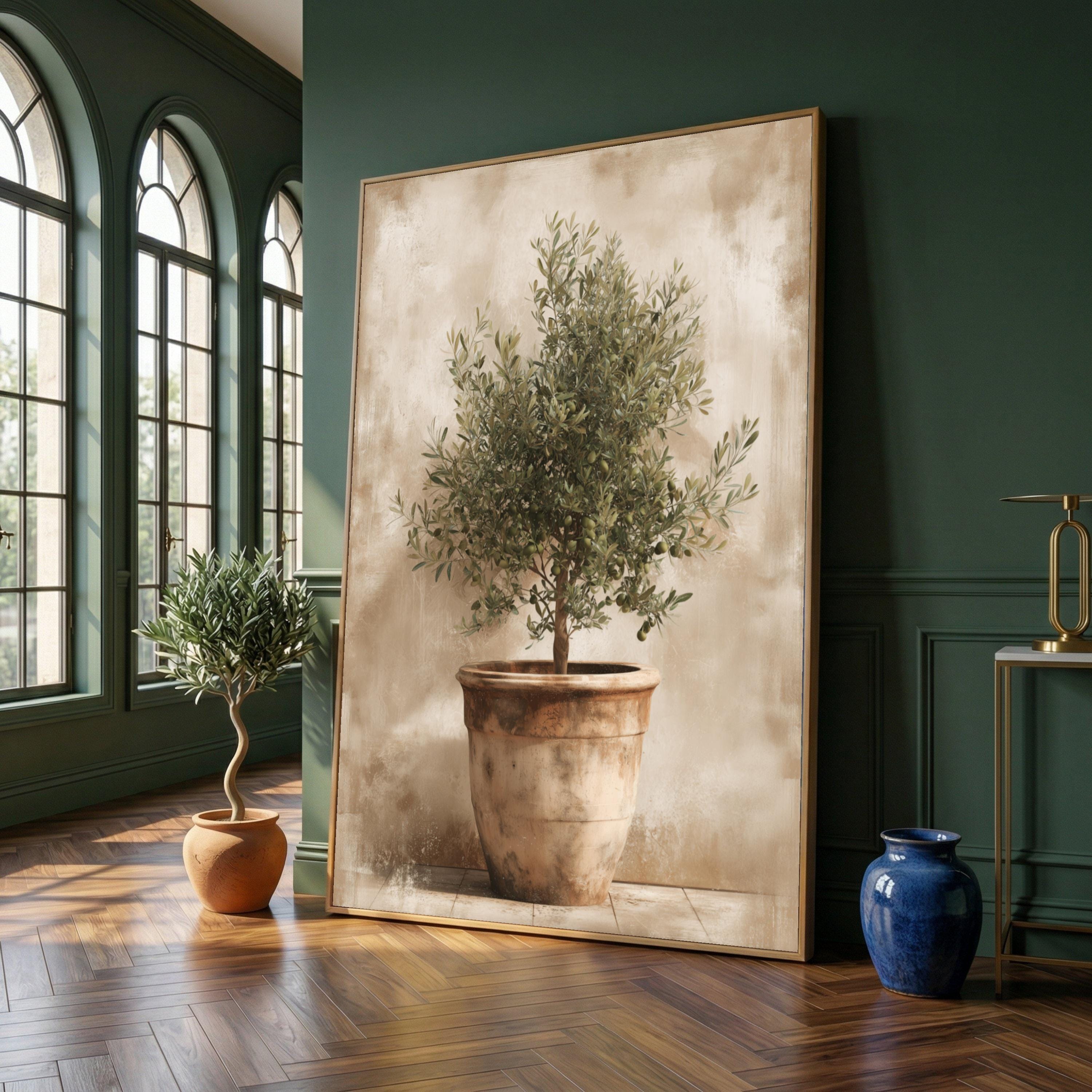 Rustic Olive Tree Terracotta Pot Canvas, Mediterranean Plant Wall