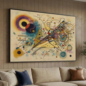 Toile composition abstraite géométrique, décoration murale art moderne, formes et lignes colorées, art mural contemporain sur toile, maison artistique