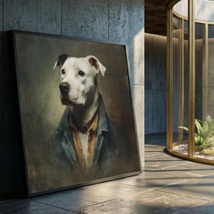 Distinguished Dog Portrait Canvas Wall Art, Vintage Canine Painting, Animal Character Canvas, Rustic Home Decor, Unique Pet Wall Decoration