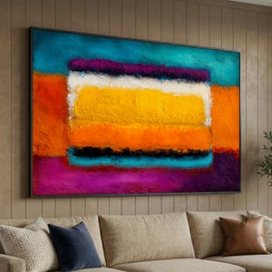 Tela com retângulos abstratos coloridos, arte de parede moderna, pintura de formas geométricas, decoração vibrante para casa, arte contemporânea em tela.