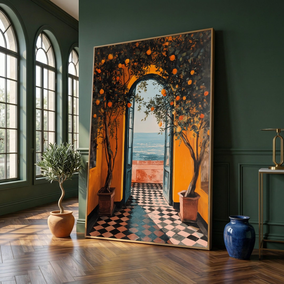 Mediterranean Orange Trees, Open Door Canvas, Seaside View Wall Art ...
