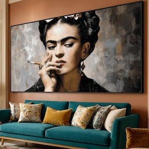 Nachdenkliche Frau rauchende Zigarette Leinwand, Vintage Porträt Wandkunst, stimmungsvolle Ausdruck Leinwand, weibliche Figur Malerei, fertig zum Aufhängen Dekor