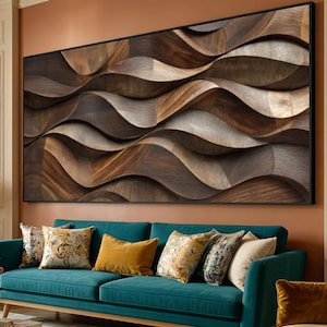 Abstract Wavy Wood Pattern Canvas, Brown Tones Wall Art, Modern Geometric Design, Natural Home Decor, Ready to Hang Canvas