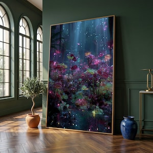 Förtrollad skogsglöd, mystisk Venus flugfälla-canvas, magisk våtmarksscen, väggkonst för fantasinatur, självlysande botanisk canvas