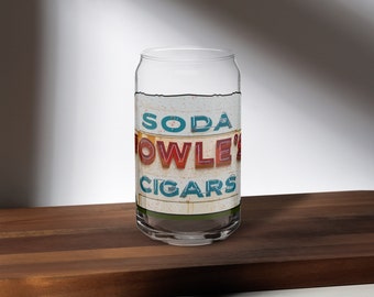 Fowle&#39;s Soda & Cigar Sign - Newburyport - Can-shaped glass