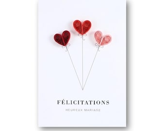 Carte félicitations Mariage - haut de gamme Cœurs Quilling avec enveloppe