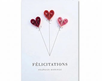 Carte félicitations Mariage - haut de gamme Cœurs Quilling avec enveloppe