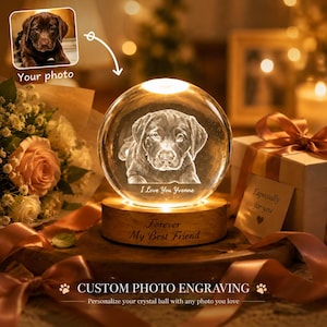 Personalized 3D Crystal Ball, Custom Pet Portrait, Engraved Glass Sphere, Dog Lover Gift, Memorial Keepsake, Name Engraving
