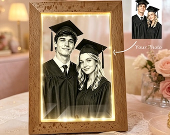Personalized Glass Photo Frame with LED Light | Custom Engraved Graduation Picture Frame | Memorial Keepsake Gift for Family & Couples