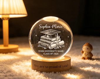 Personalized Graduation Glass Globe, Custom University Graduation Gift, Class of 2026 Keepsake, Graduation Thesis Gift
