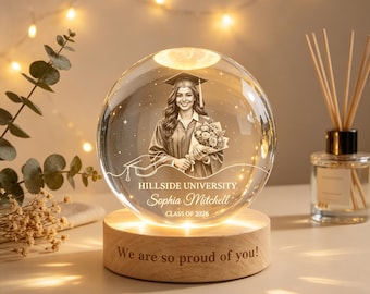 Personalized Graduation Crystal Globe, Custom Class of 2026 Keepsake, Engraved Name Ornament