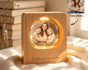 Custom 3D Photo Crystal Lamp | Personalized Family Night Light | Engraved LED Glass Keepsake | Mother's Day & Gift for Loved Ones