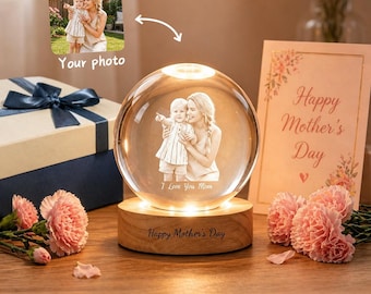 Personalized 3D Photo Crystal Globe, Custom Engraved Message, LED Lighted Keepsake