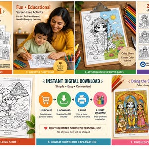 Målarbok med Lord Ram | Ramayana Chibi-konst, hinduisk mytologiaktivitet (PDF-nedladdning)