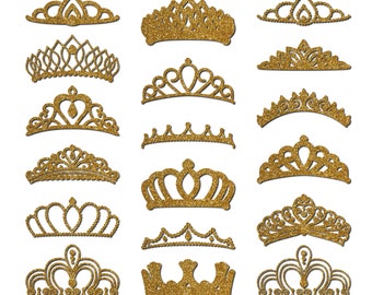 Clip Art Crowns & Tiaras - Bright Gold Glitter (18 Digital Elements - PNG/JPG) Sparkle Princess Jewelry Wedding Party Queen Diamond