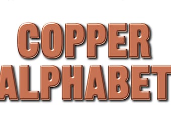 Clip Art Beveled Metal Alphabet | Copper Metallic Letters Numbers & Punctuation | Set of 52 Digital Scrapbook Embellishments (PNG Files)