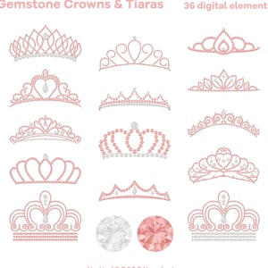 Padparadscha Sapphire and Diamond Gemstone Crowns & Tiaras | 36 Digital Clip Art Element PNG | Rose Gold Birthstone Princess Wedding Jewelry