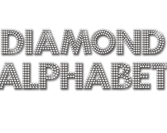 Diamond Gemstone Alphabet | Clip Art Letters Numbers Ampersand & Starburst Twinkle Highlights | 39 PNG Digital Scrapbook Embellishments