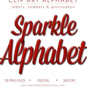 Clip Art Alphabet glitzernd | Candy Apple Rot Buchstaben Zahlen & Satzzeichen | 78 hochauflösende texturierte digitale Elemente PNG