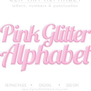 Light Pink Glitter Gel Alphabet | Metallic Sparkle Clip Art Letters Numbers & Punctuation | 78 Hi-Res Textured Digital Scrapbook Element PNG
