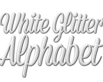 Clip Art Metallic Sparkle Gel Alphabet | White Glitter Letters Numbers & Punctuation | 78 Hi-Res Textured Digital Scrapbook Elements PNG