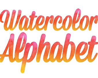 Clip Art Acquerello Alfabeto / Tramonto sfumato rosa e arancione / Lettere, numeri e punteggiatura / 78 elementi di scrapbooking digitale ad alta risoluzione (PNG)