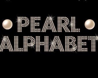 Ivory Pearl Gemstone Alphabet | Clip Art Letters Numbers Ampersand Large Pearl & Starburst Twinkles | 40 PNG Digital Scrapbook Embellishment